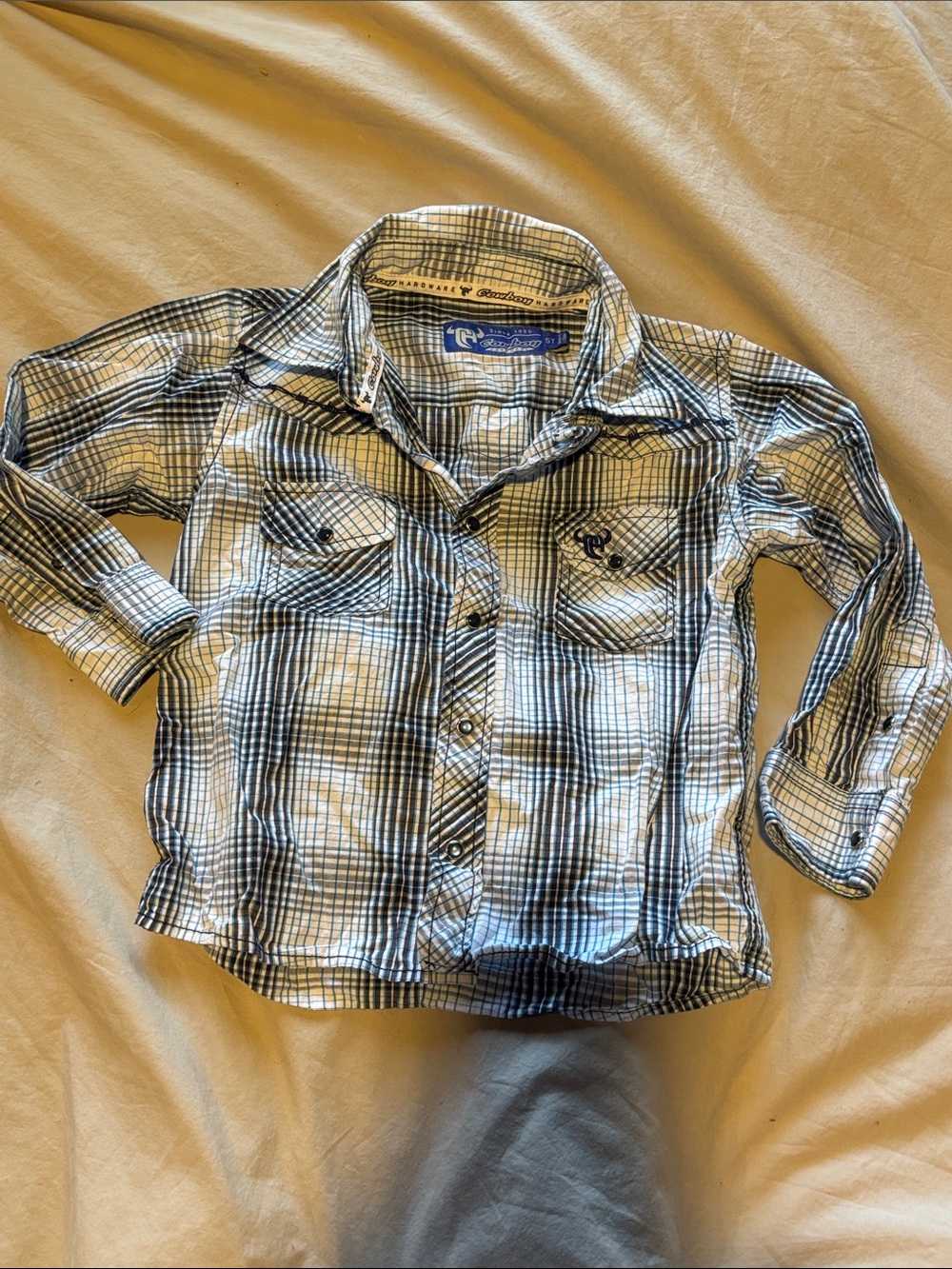 Cowboy Hardware Boys White and Blue Plaid Button-Down Shirt